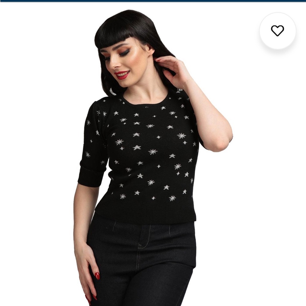 Collectif Chrissie Night Sky black crop sweater with silver stars ⭐️